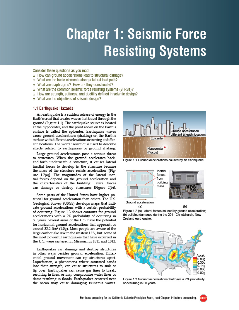 This page from the book explains earthquake epicenter, hypocenter, and expected accelerations.