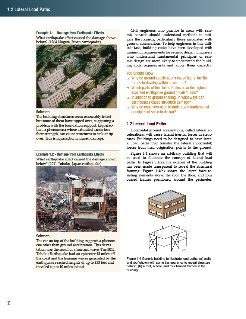 This page provides examples of liquefaction and tsunami damage. Discussion begins about lateral load paths.