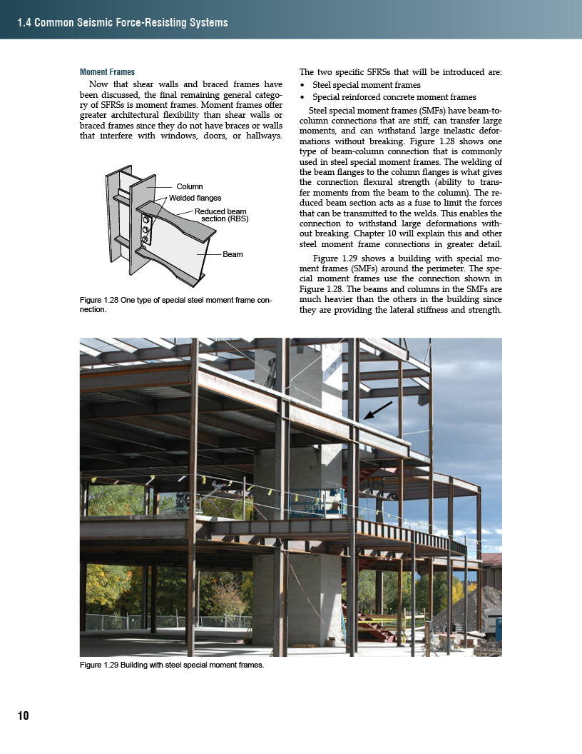 This page introduces steel moment frames and special connections.